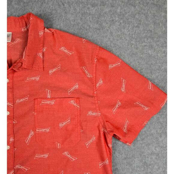 Budweiser Shirt Mens Size 2XL Red Short Sleeve Button Down Logo Pattern - Picture 7 of 16